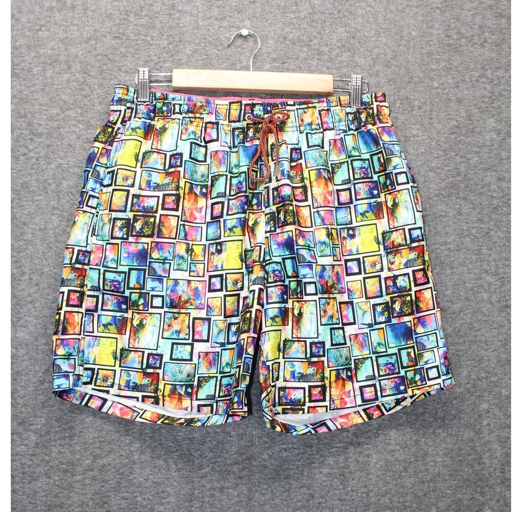 Bugatchi Swim Trunks Mens size Large Tropical Print Mesh Lining